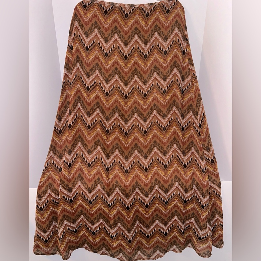 Vintage Maxi Skirt geometric pattern sheer fabric,‎ fully lined sz MEDIUM